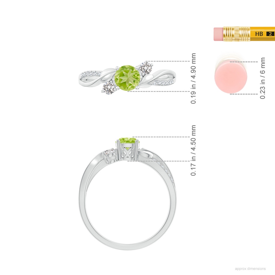 5mm AA Peridot and Diamond Twisted Vine Ring in White Gold ruler