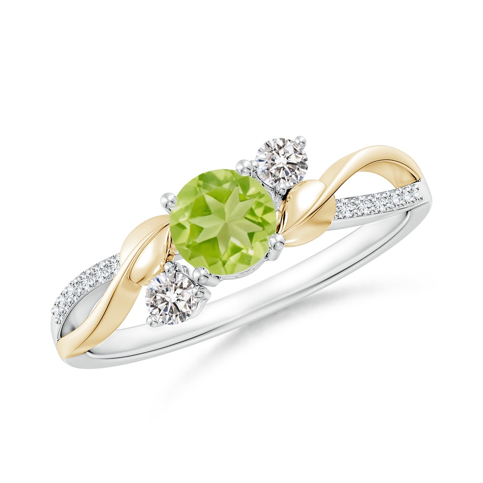 5mm AA Peridot and Diamond Twisted Vine Ring in White Gold Yellow Gold 