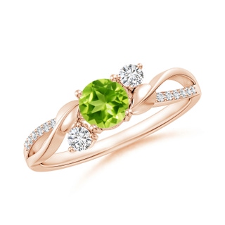 5mm AAA Peridot and Diamond Twisted Vine Ring in 9K Rose Gold