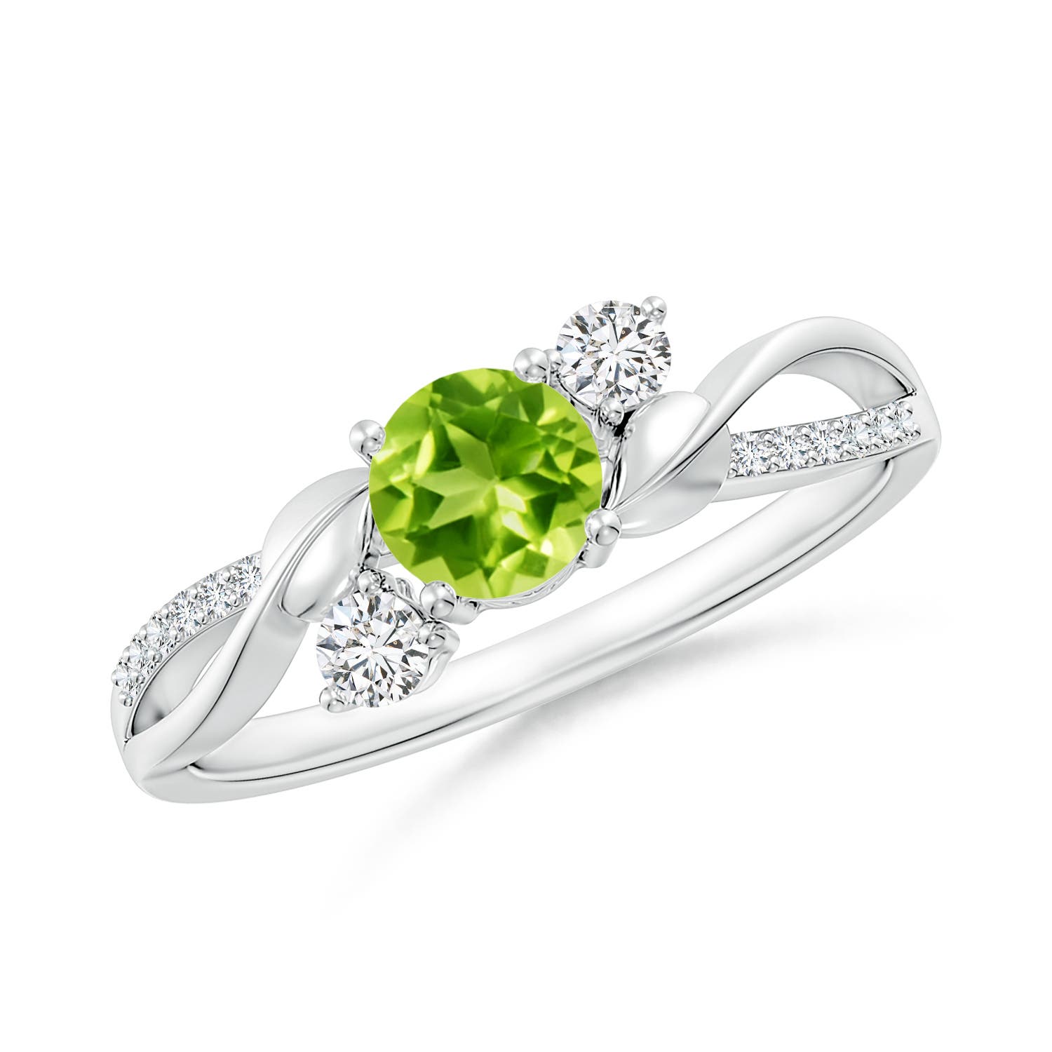 5mm AAA Peridot and Diamond Twisted Vine Ring in P950 Platinum
