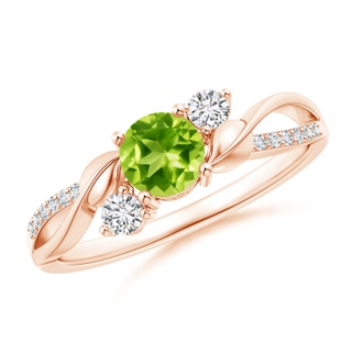 5mm AAA Peridot and Diamond Twisted Vine Ring in Rose Gold