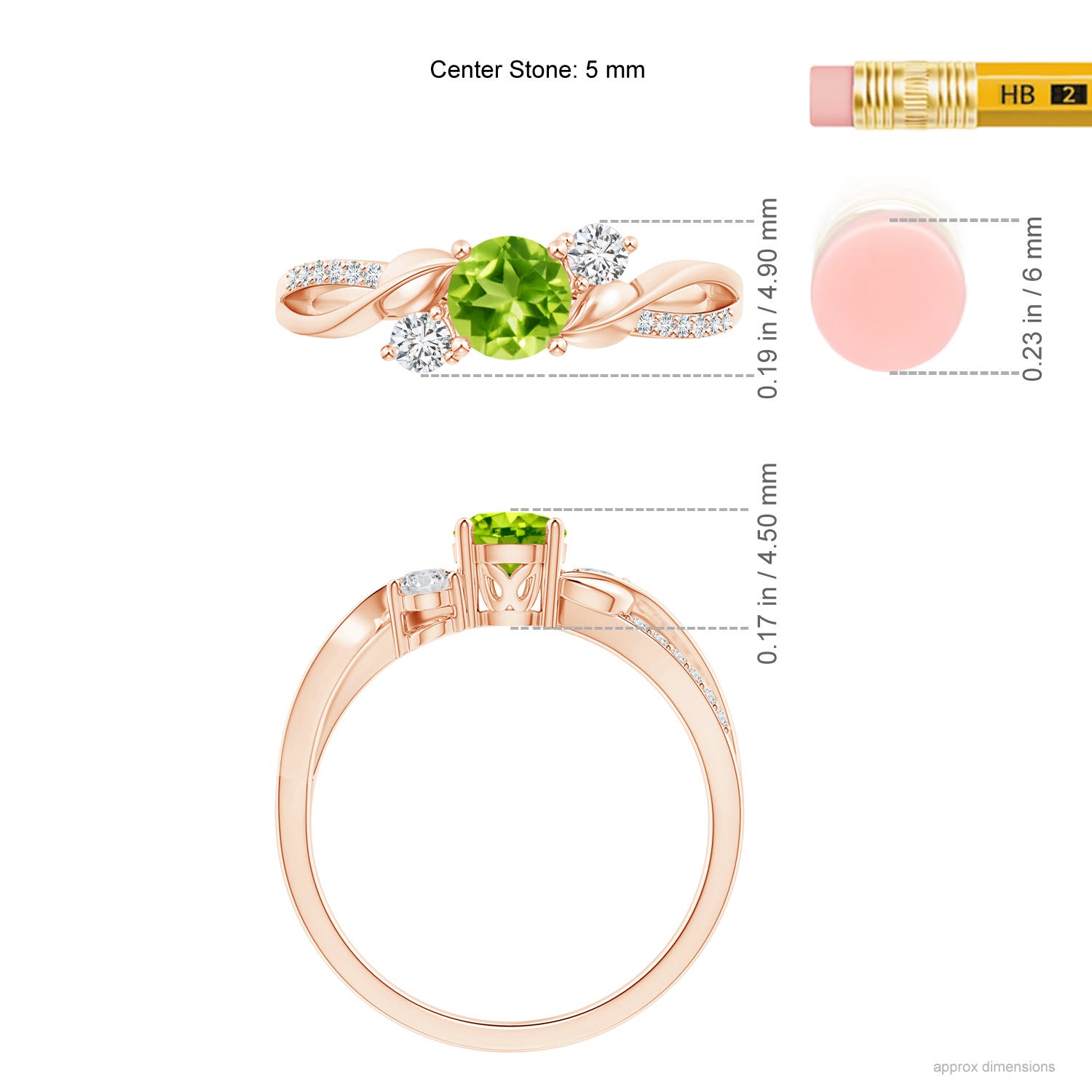 AAA - Peridot / 0.75 CT / 14 KT Rose Gold