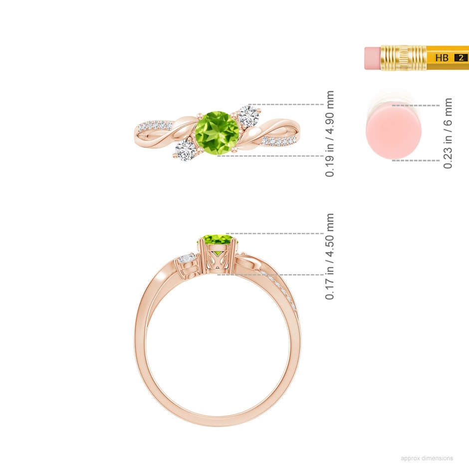 5mm AAA Peridot and Diamond Twisted Vine Ring in Rose Gold ruler