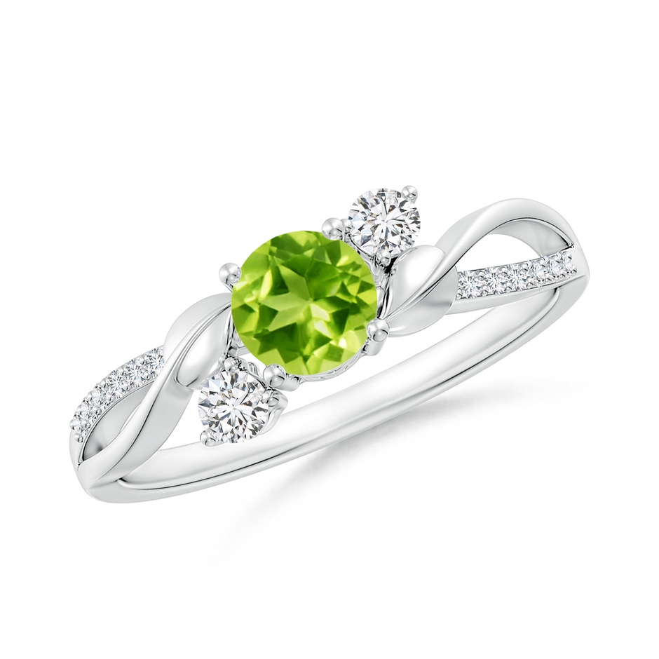 5mm AAA Peridot and Diamond Twisted Vine Ring in White Gold 
