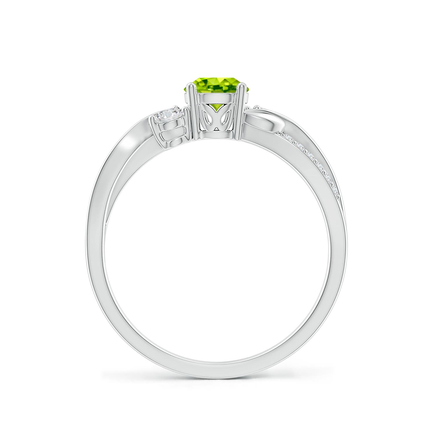 5mm AAA Peridot and Diamond Twisted Vine Ring in White Gold