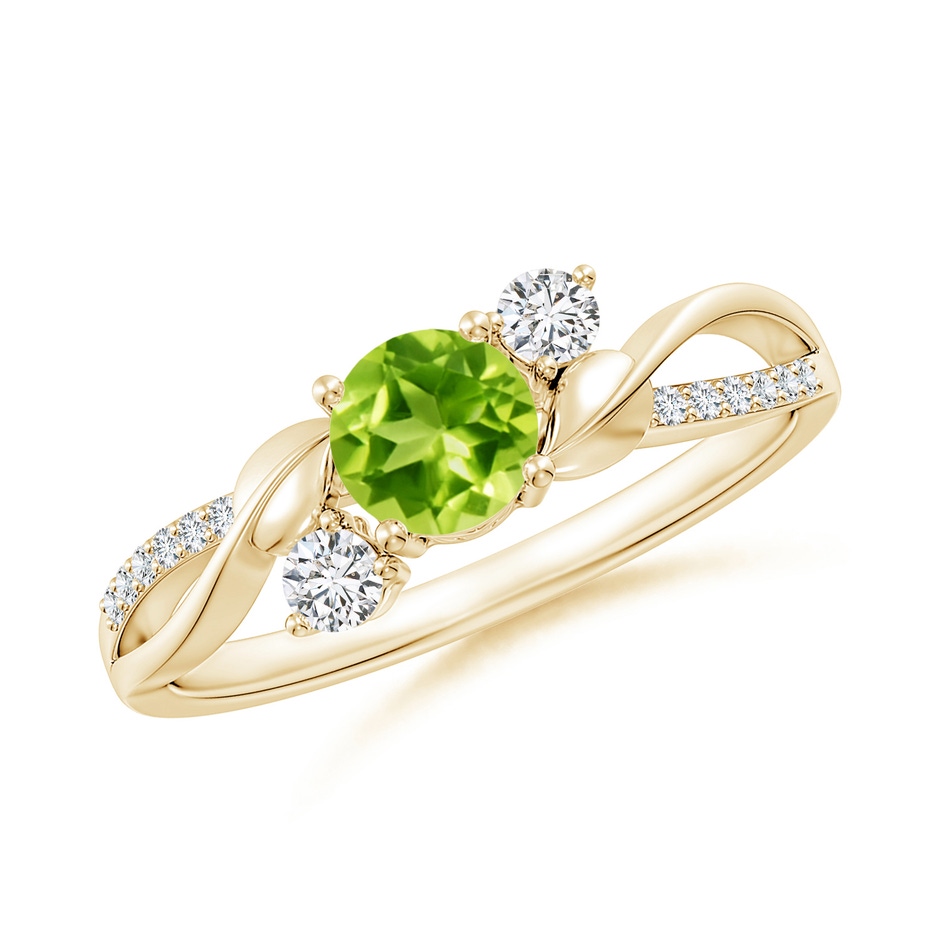 5mm AAA Peridot and Diamond Twisted Vine Ring in Yellow Gold 