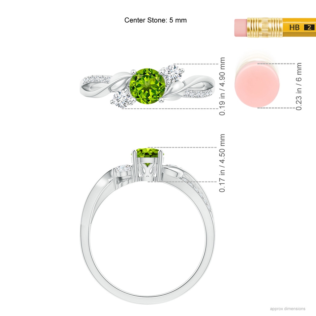 5mm AAAA Peridot and Diamond Twisted Vine Ring in P950 Platinum Ruler