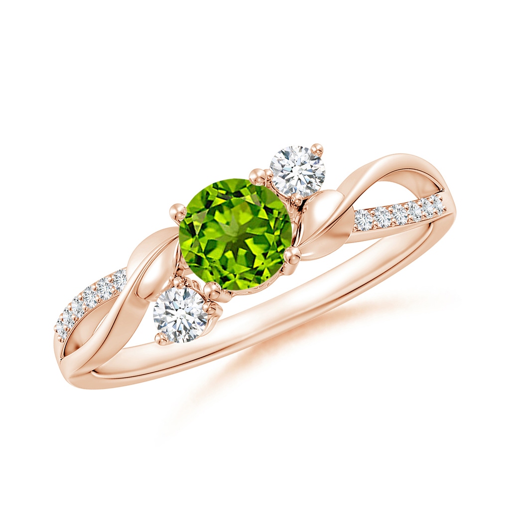 5mm AAAA Peridot and Diamond Twisted Vine Ring in Rose Gold