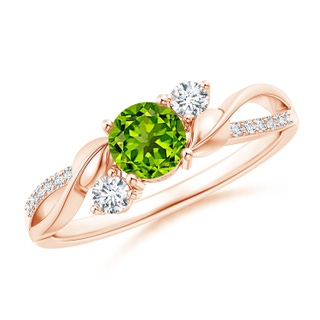 5mm AAAA Peridot and Diamond Twisted Vine Ring in Rose Gold