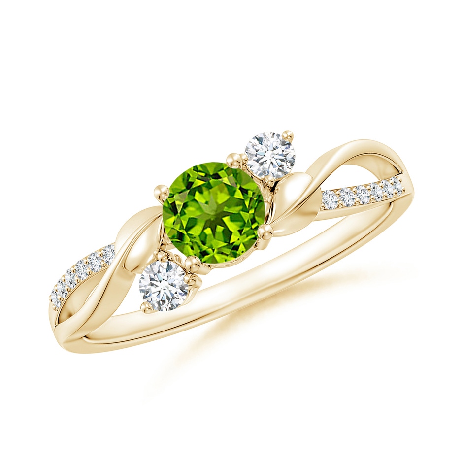5mm AAAA Peridot and Diamond Twisted Vine Ring in Yellow Gold 