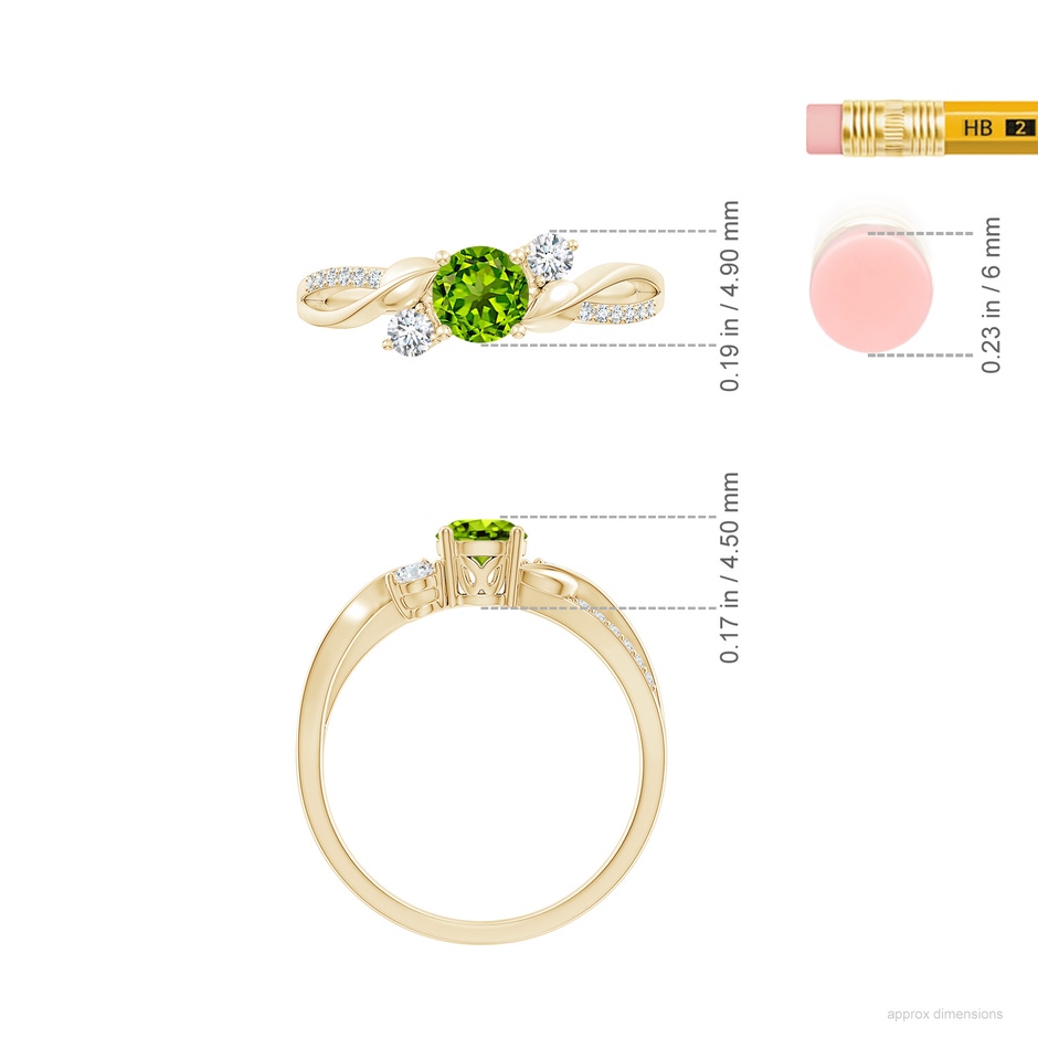 5mm AAAA Peridot and Diamond Twisted Vine Ring in Yellow Gold ruler