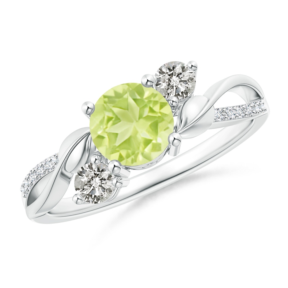 6mm A Peridot and Diamond Twisted Vine Ring in P950 Platinum 