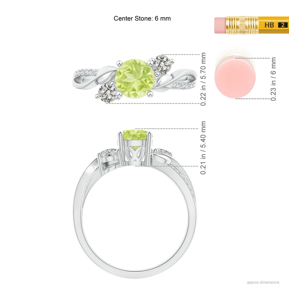 6mm A Peridot and Diamond Twisted Vine Ring in P950 Platinum ruler