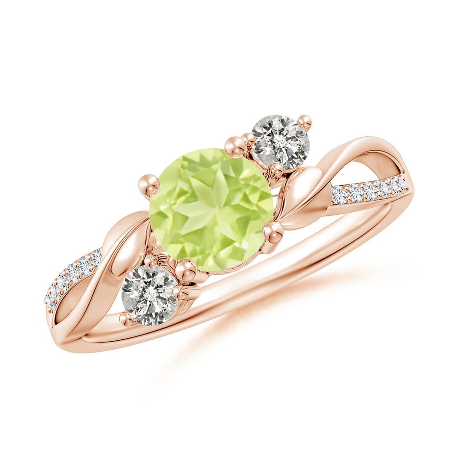 6mm A Peridot and Diamond Twisted Vine Ring in Rose Gold 