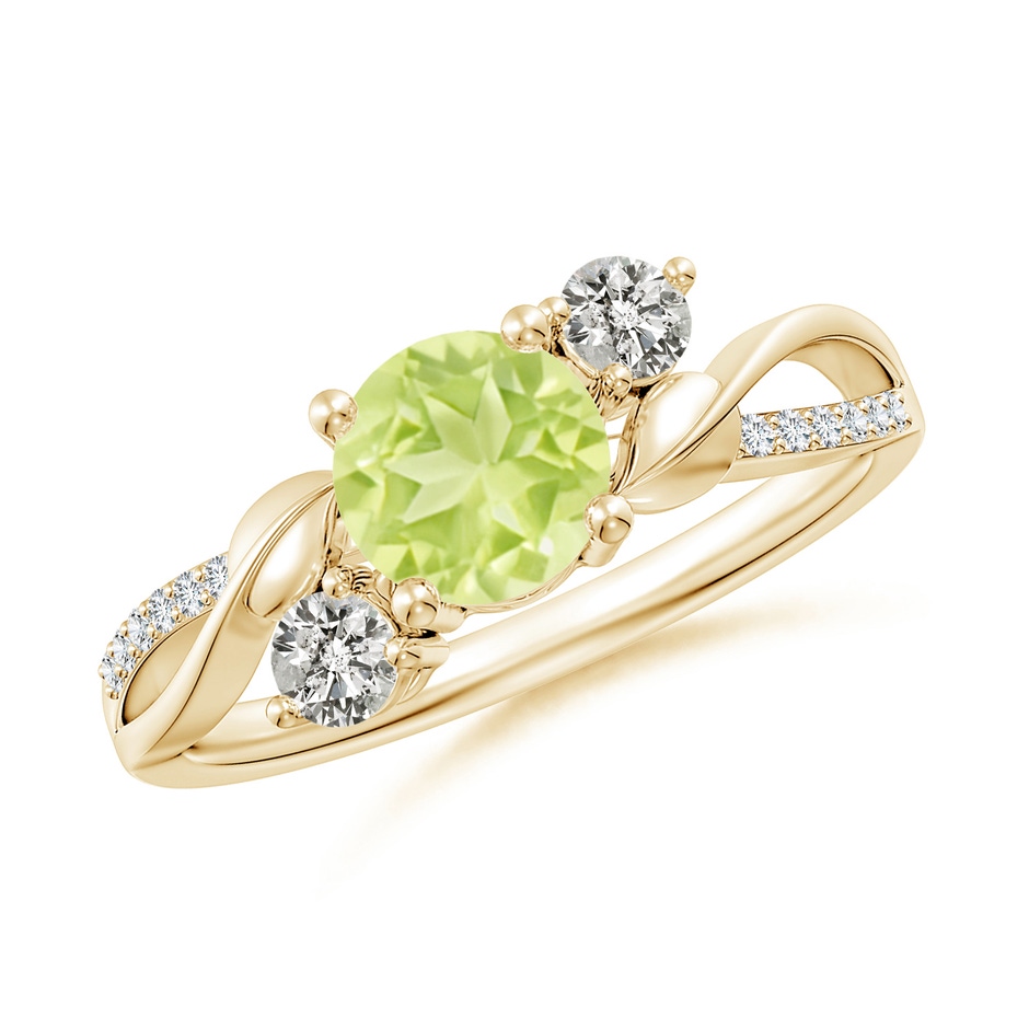 6mm A Peridot and Diamond Twisted Vine Ring in Yellow Gold 