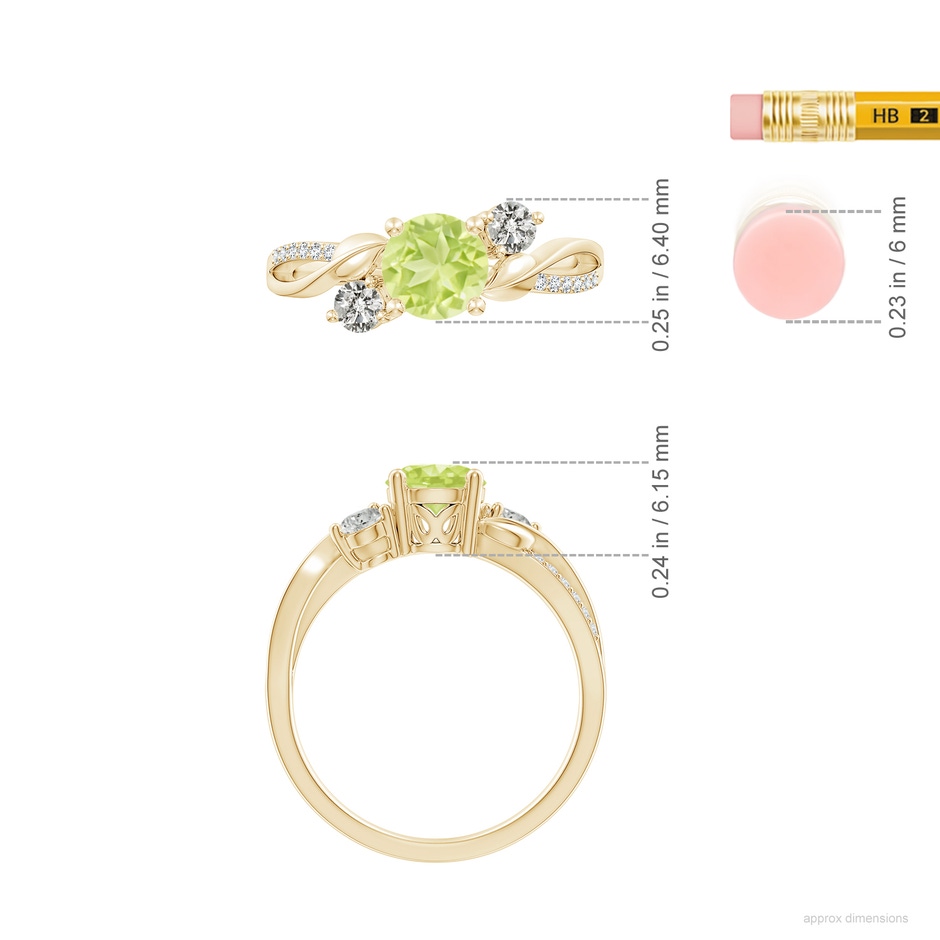 6mm A Peridot and Diamond Twisted Vine Ring in Yellow Gold ruler