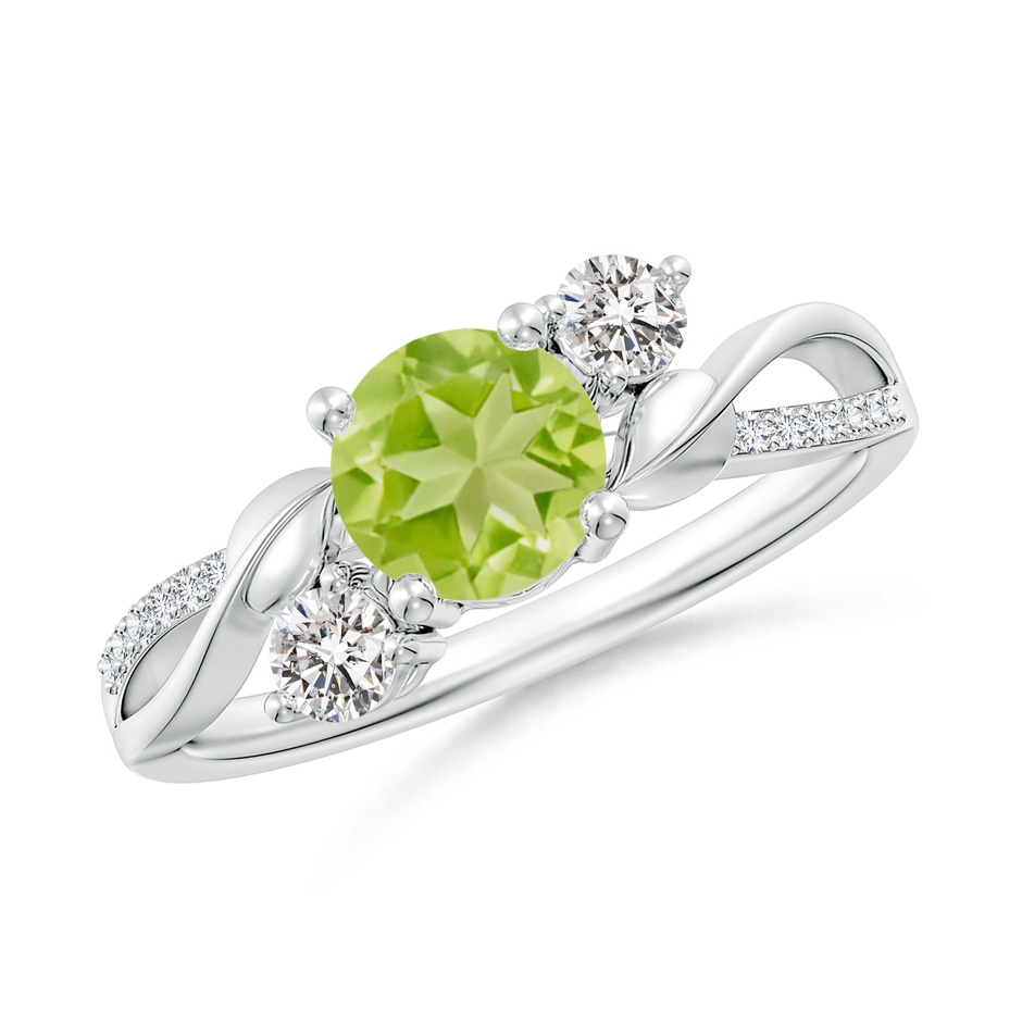 6mm AA Peridot and Diamond Twisted Vine Ring in White Gold 