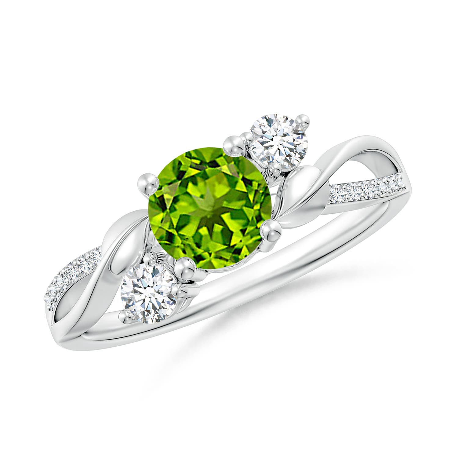 6mm AAAA Peridot and Diamond Twisted Vine Ring in P950 Platinum
