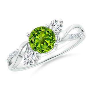 6mm AAAA Peridot and Diamond Twisted Vine Ring in P950 Platinum
