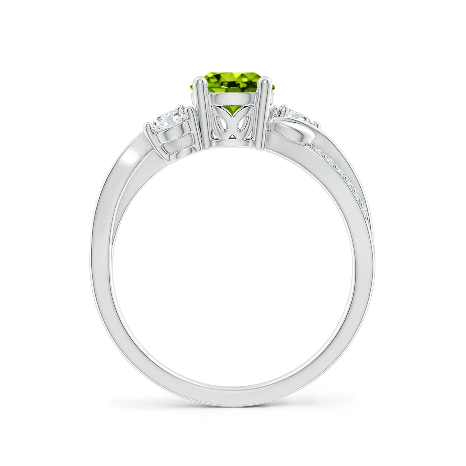 6mm AAAA Peridot and Diamond Twisted Vine Ring in P950 Platinum