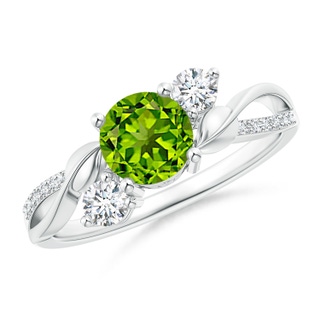 6mm AAAA Peridot and Diamond Twisted Vine Ring in White Gold