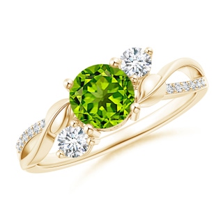 6mm AAAA Peridot and Diamond Twisted Vine Ring in Yellow Gold