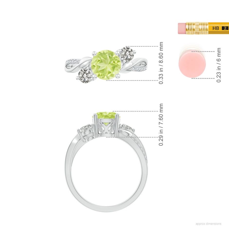 7mm A Peridot and Diamond Twisted Vine Ring in P950 Platinum ruler