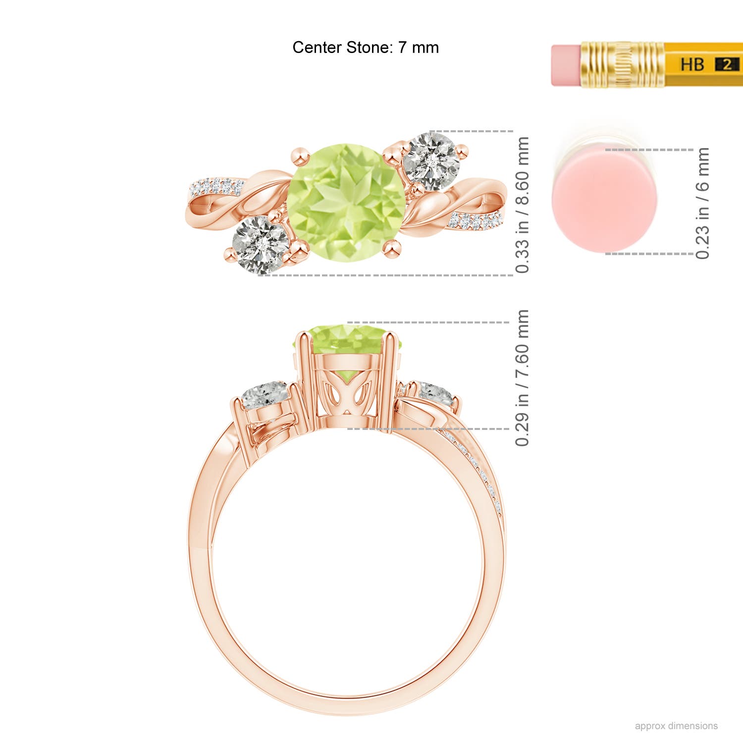 A - Peridot / 1.78 CT / 14 KT Rose Gold