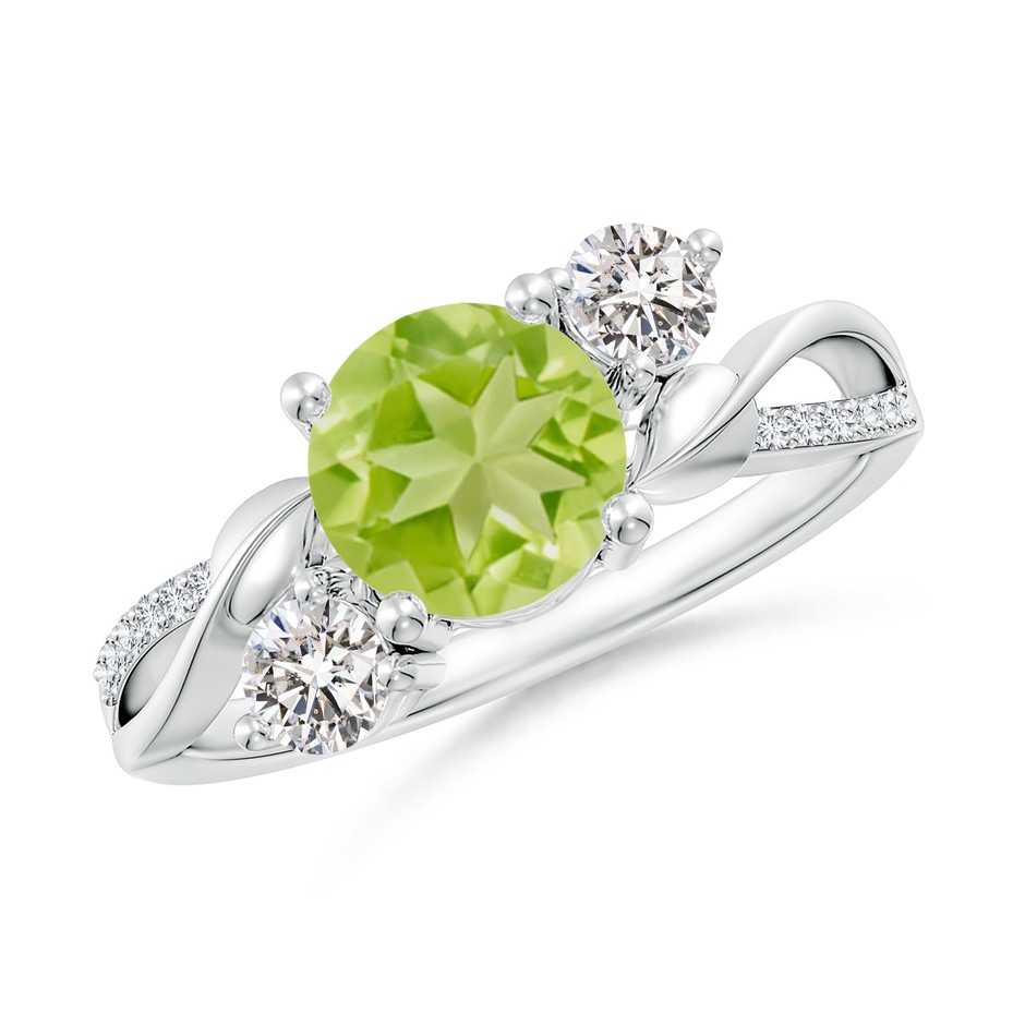 7mm AA Peridot and Diamond Twisted Vine Ring in White Gold 