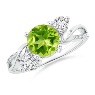 7mm AAA Peridot and Diamond Twisted Vine Ring in P950 Platinum