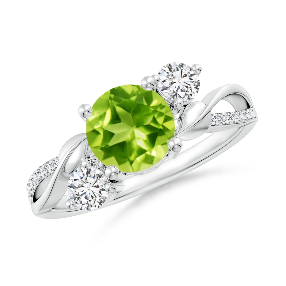 7mm AAA Peridot and Diamond Twisted Vine Ring in P950 Platinum 