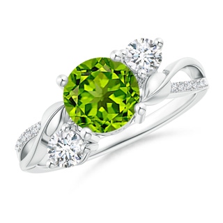 7mm AAAA Peridot and Diamond Twisted Vine Ring in P950 Platinum