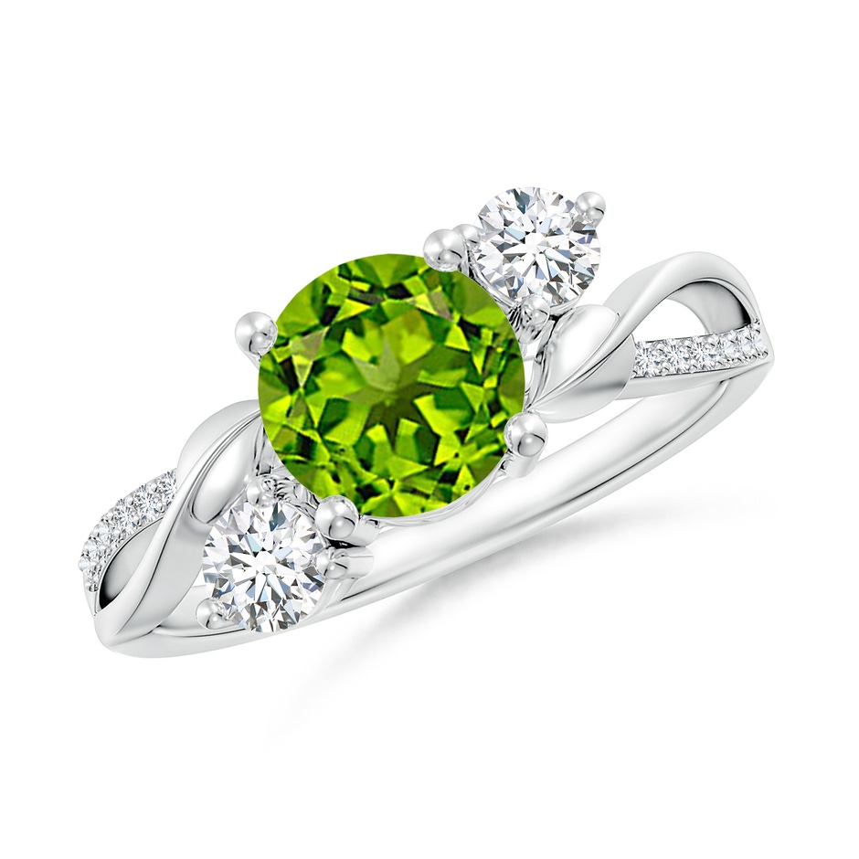 7mm AAAA Peridot and Diamond Twisted Vine Ring in White Gold 