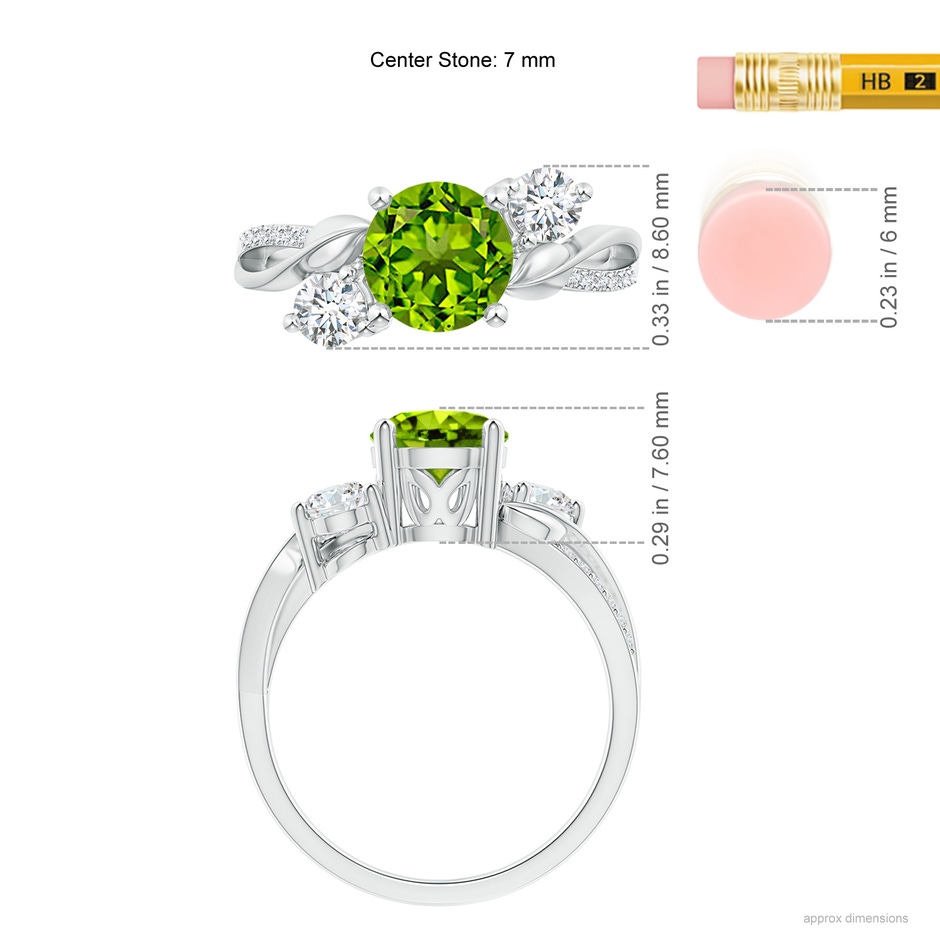 7mm AAAA Peridot and Diamond Twisted Vine Ring in White Gold ruler