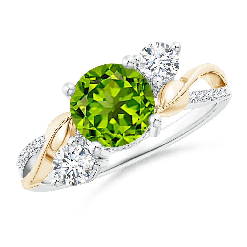 7mm AAAA Peridot and Diamond Twisted Vine Ring in White Gold Yellow Gold
