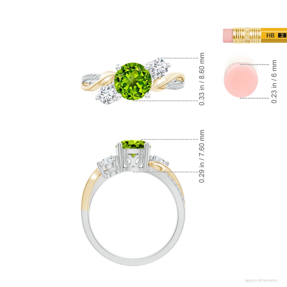7mm AAAA Peridot and Diamond Twisted Vine Ring in White Gold Yellow Gold ruler
