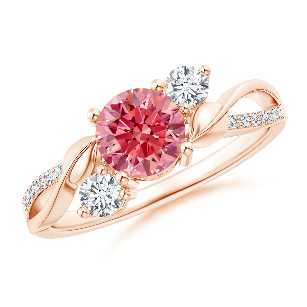 6mm AAAA Fancy Intense Pink and White Diamond Twisted Vine Ring in Rose Gold