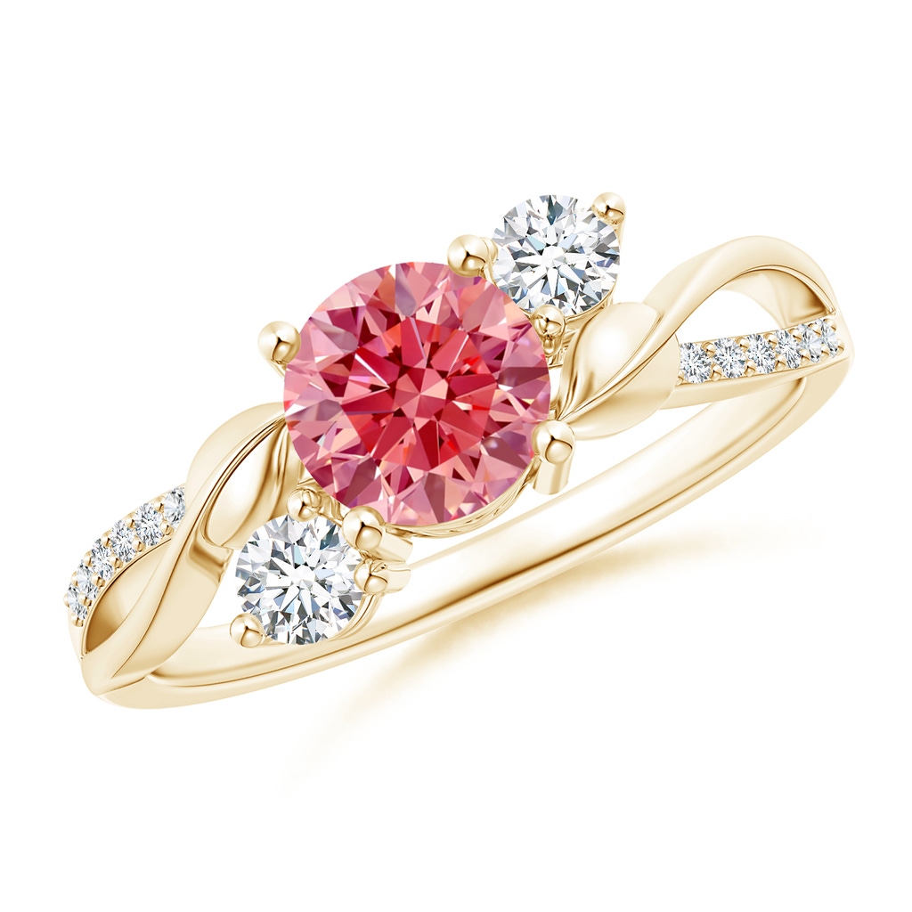 6mm AAAA Fancy Intense Pink and White Diamond Twisted Vine Ring in Yellow Gold