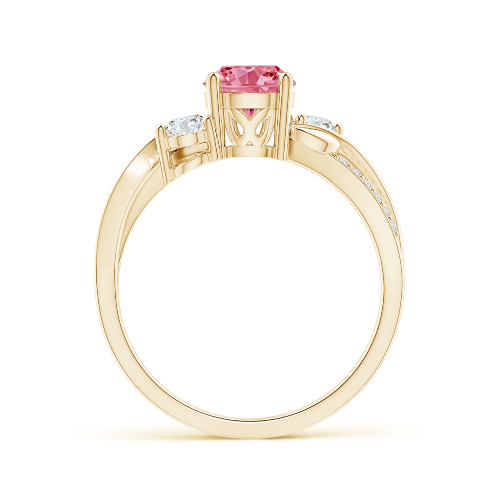 6mm AAAA Fancy Intense Pink and White Diamond Twisted Vine Ring in Yellow Gold - side 199