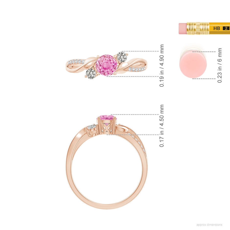 5mm A Pink Sapphire and Diamond Twisted Vine Ring in Rose Gold ruler