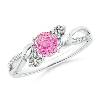 5mm A Pink Sapphire and Diamond Twisted Vine Ring in White Gold