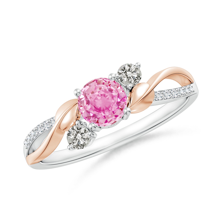 5mm A Pink Sapphire and Diamond Twisted Vine Ring in White Gold Rose Gold 