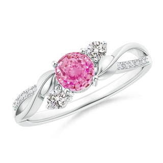 5mm AA Pink Sapphire and Diamond Twisted Vine Ring in 10K White Gold
