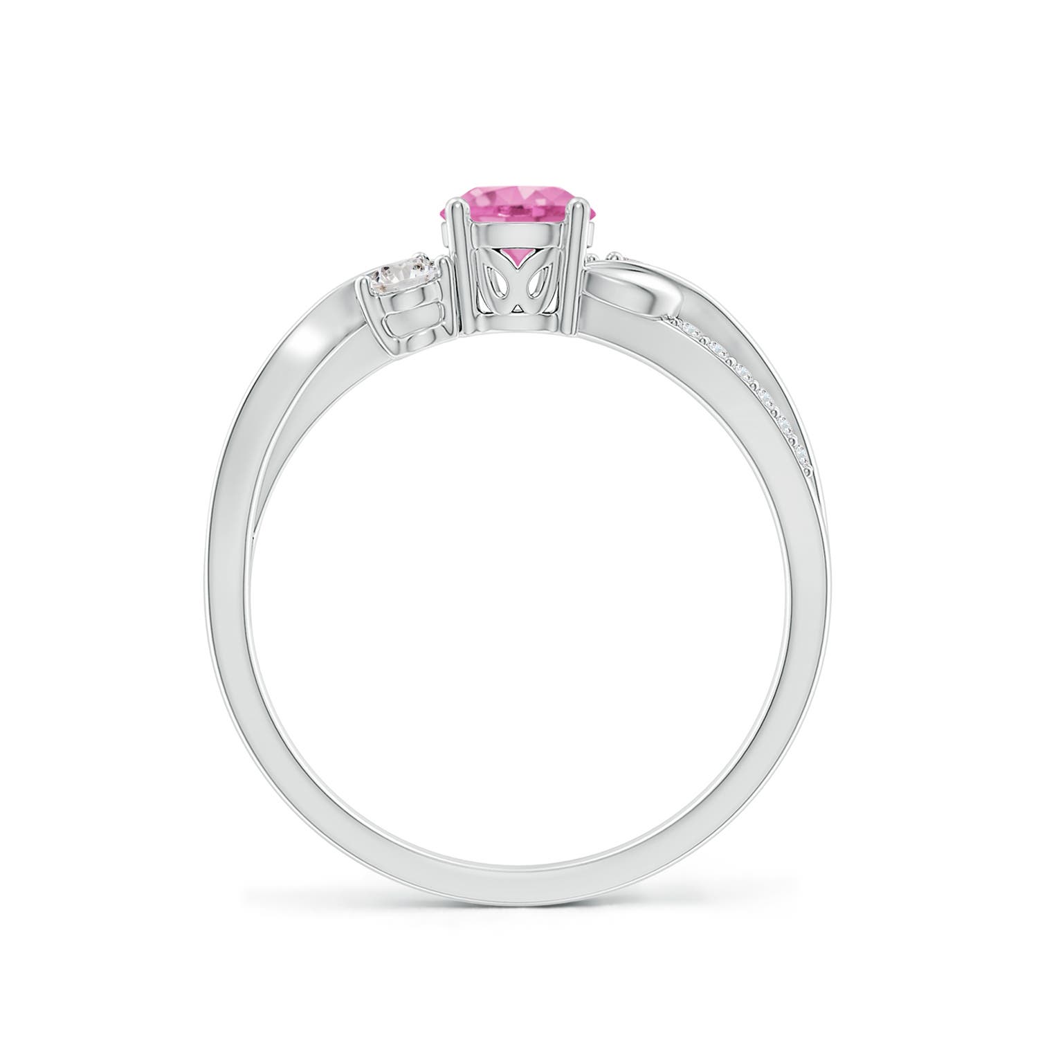 5mm AA Pink Sapphire and Diamond Twisted Vine Ring in White Gold