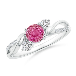 5mm AAA Pink Sapphire and Diamond Twisted Vine Ring in 10K White Gold