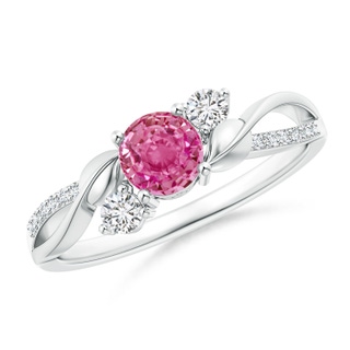 5mm AAA Pink Sapphire and Diamond Twisted Vine Ring in 9K White Gold