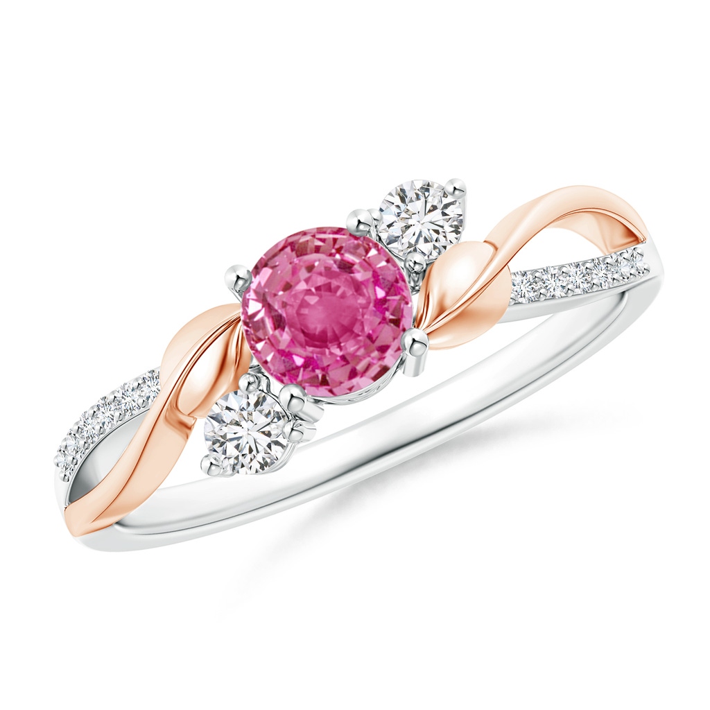 5mm AAA Pink Sapphire and Diamond Twisted Vine Ring in White Gold Rose Gold