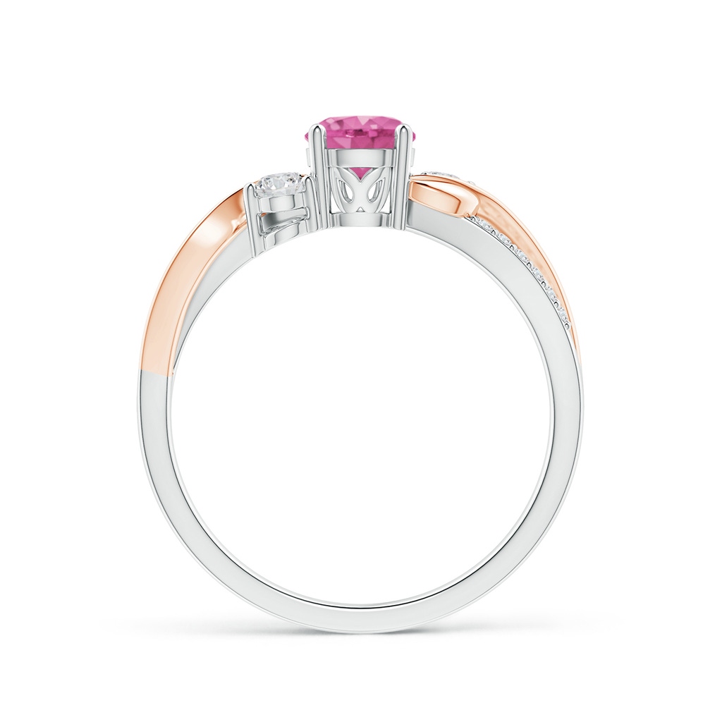 5mm AAA Pink Sapphire and Diamond Twisted Vine Ring in White Gold Rose Gold Side-1