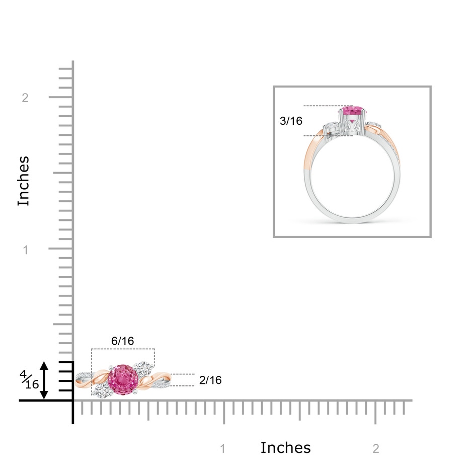 5mm AAA Pink Sapphire and Diamond Twisted Vine Ring in White Gold Rose Gold ruler