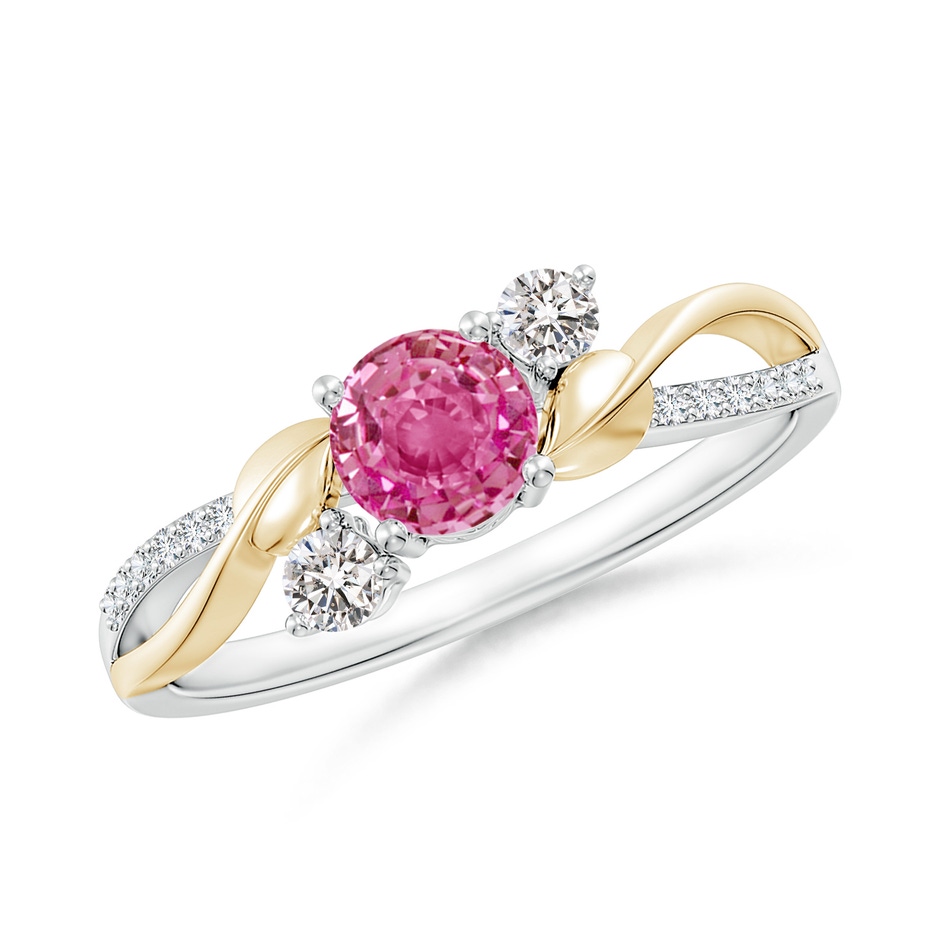 5mm AAA Pink Sapphire and Diamond Twisted Vine Ring in White Gold Yellow Gold 
